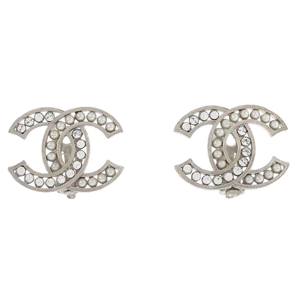 Chanel CC Clip-On Metal with Crystals and Faux Pearls